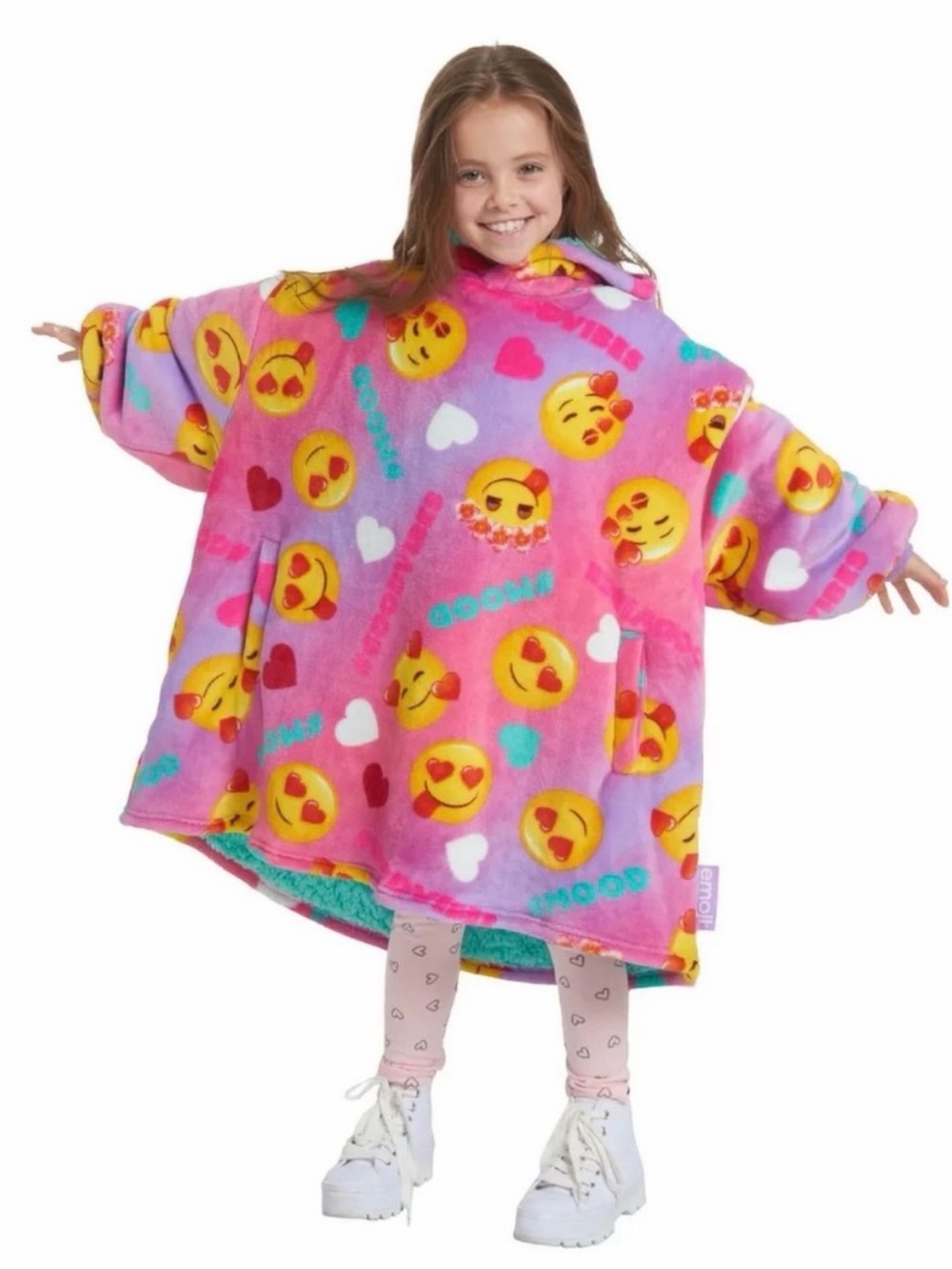 Kids Emoji Plush Wearable Blanket Hoodie - Pink